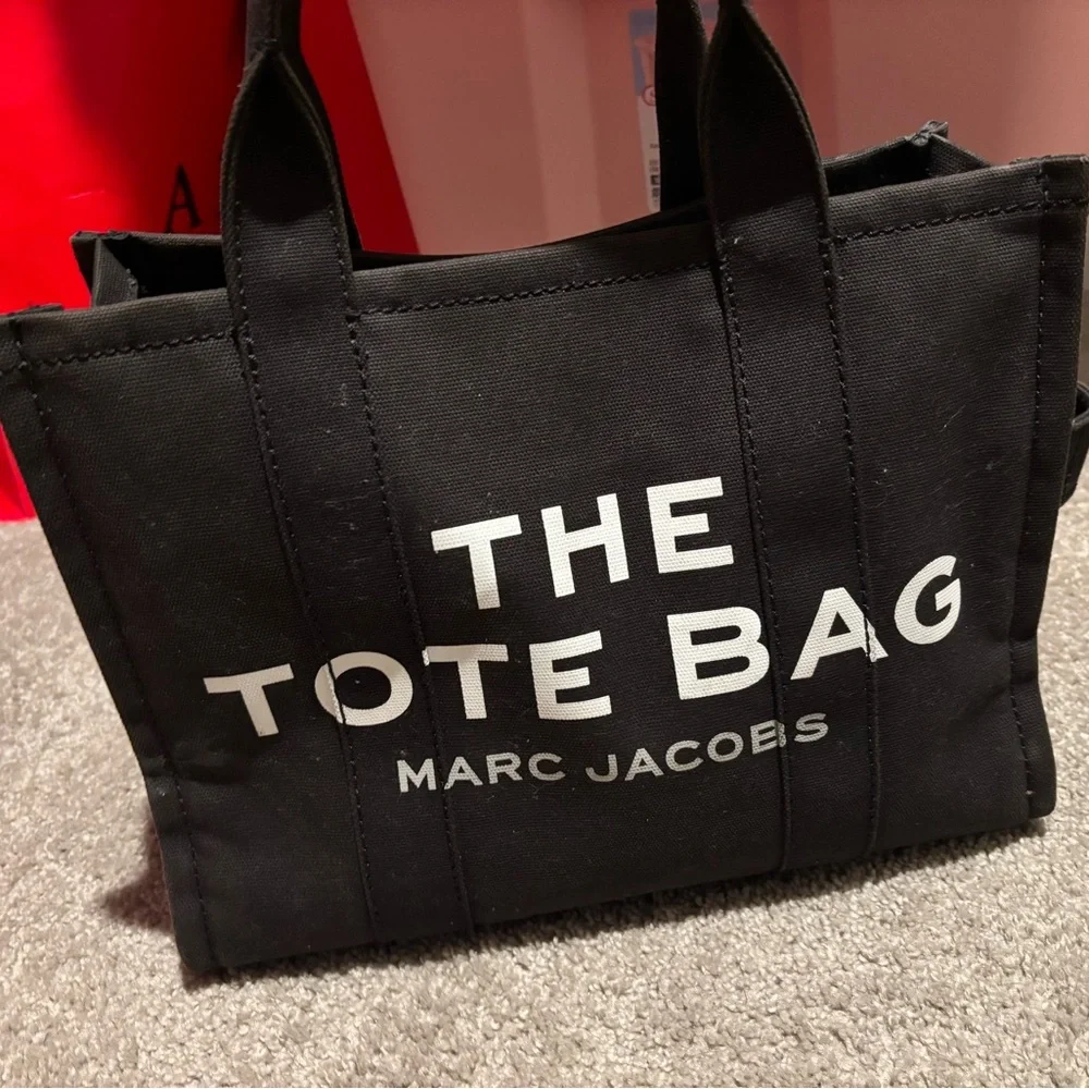 Marc Jacobs Black Canvas 'The Tote Bag' with White Logo - Picture 1 of 12